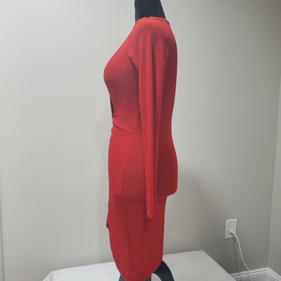 SYMPHONY RED GLITTER GLAMOROUS COCKTAIL WRAP DRESS SIZE M - Picture 5 of 9